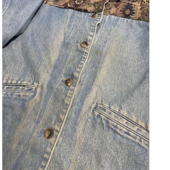 Vintage LL Bean Denim Chore Coat Southwestern Tapestry Yoke Light Wash Blue - Picture 2 of 7